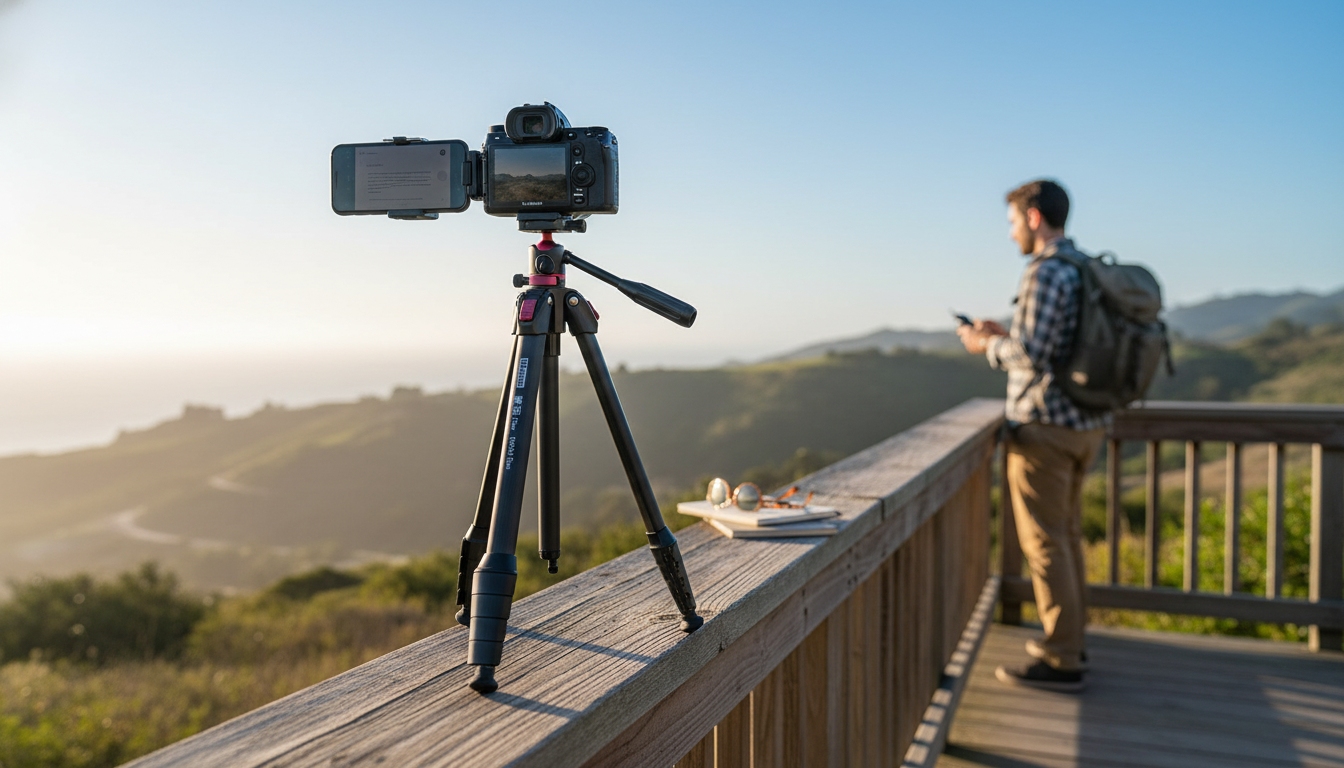 Carbon Fiber Travel Tripod + Teleprompter Mount for Shoots
