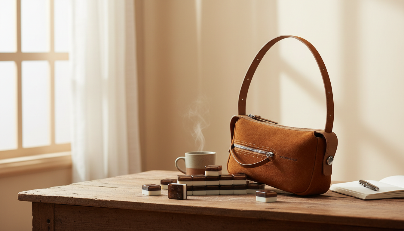 Suede Mahjong Shoulder Bag: Modern Square Split Leather