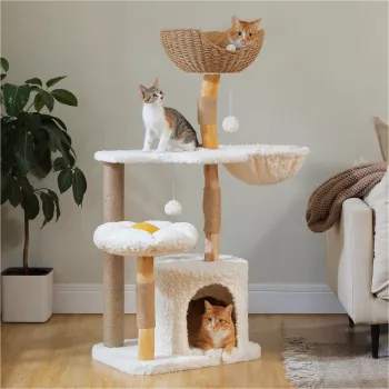 Modern Wood Cat Tree for Large Cats: Condo, Hammock